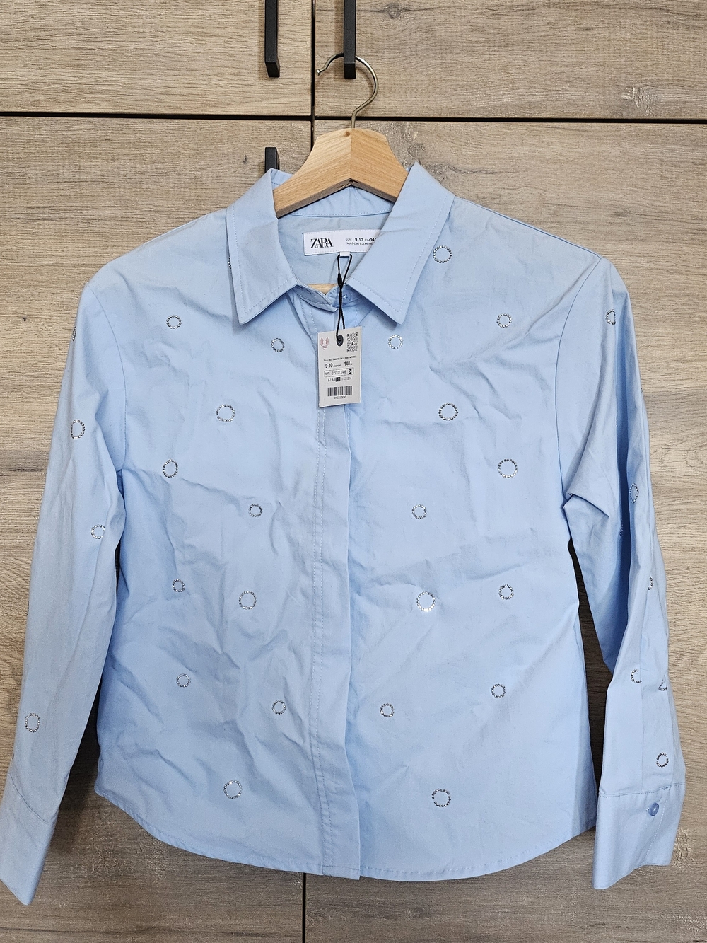 Zara Light Blue Embellished Button-Down Shirt for Girl